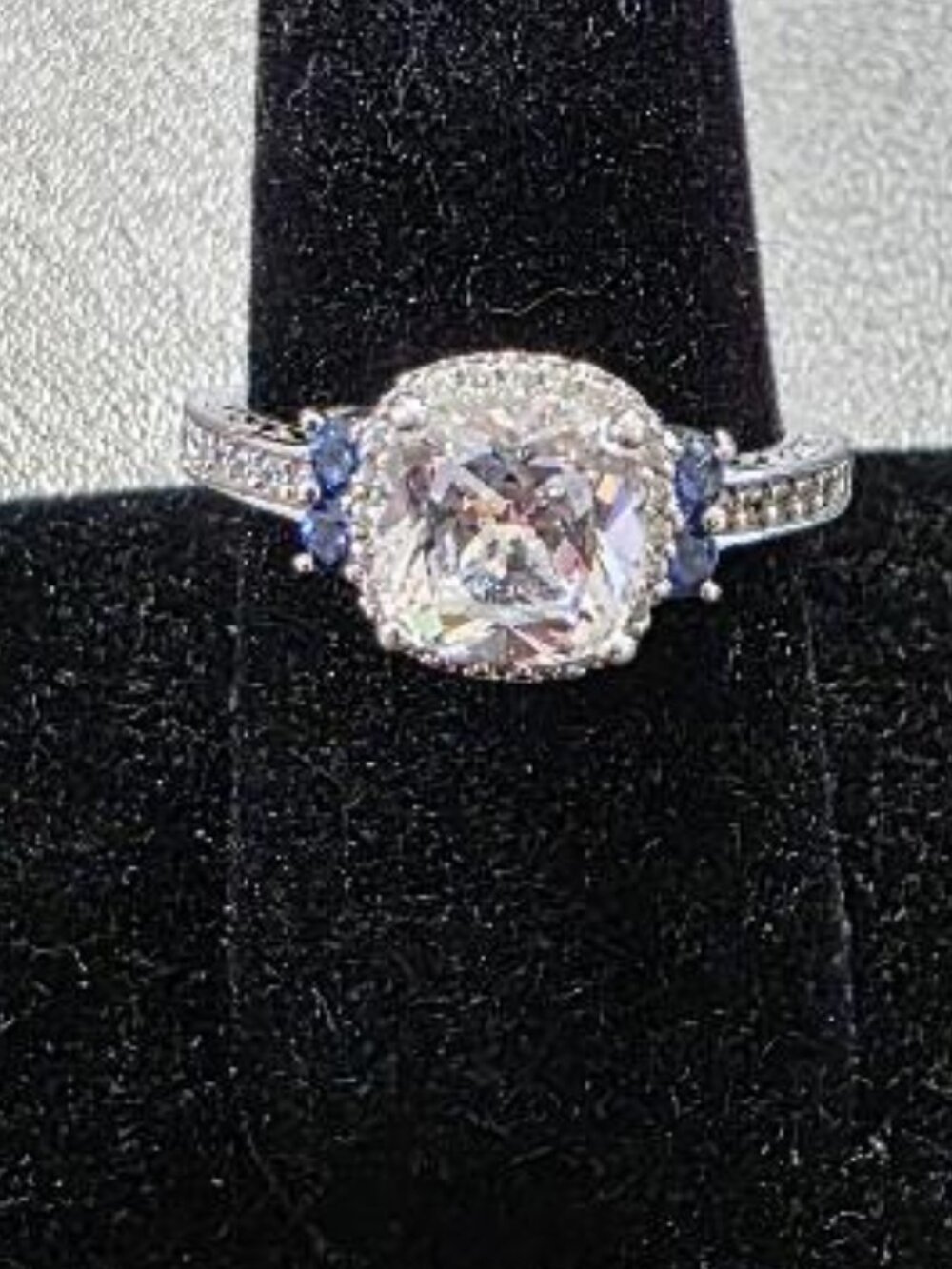 TANZANITE & DIAMOND SIMULANT RING - SIZE 9